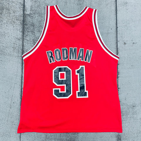 Chicago Bulls: Dennis Rodman 1995/96 Red Champion Jersey (XL)