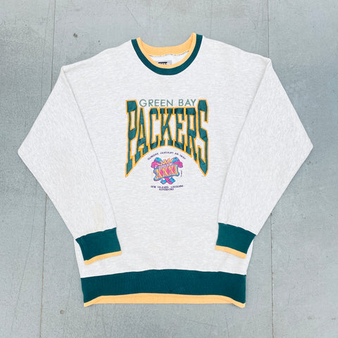 Green Bay Packers: 1997 Super Bowl XXXI Embroidered Spellout Sweat (M)