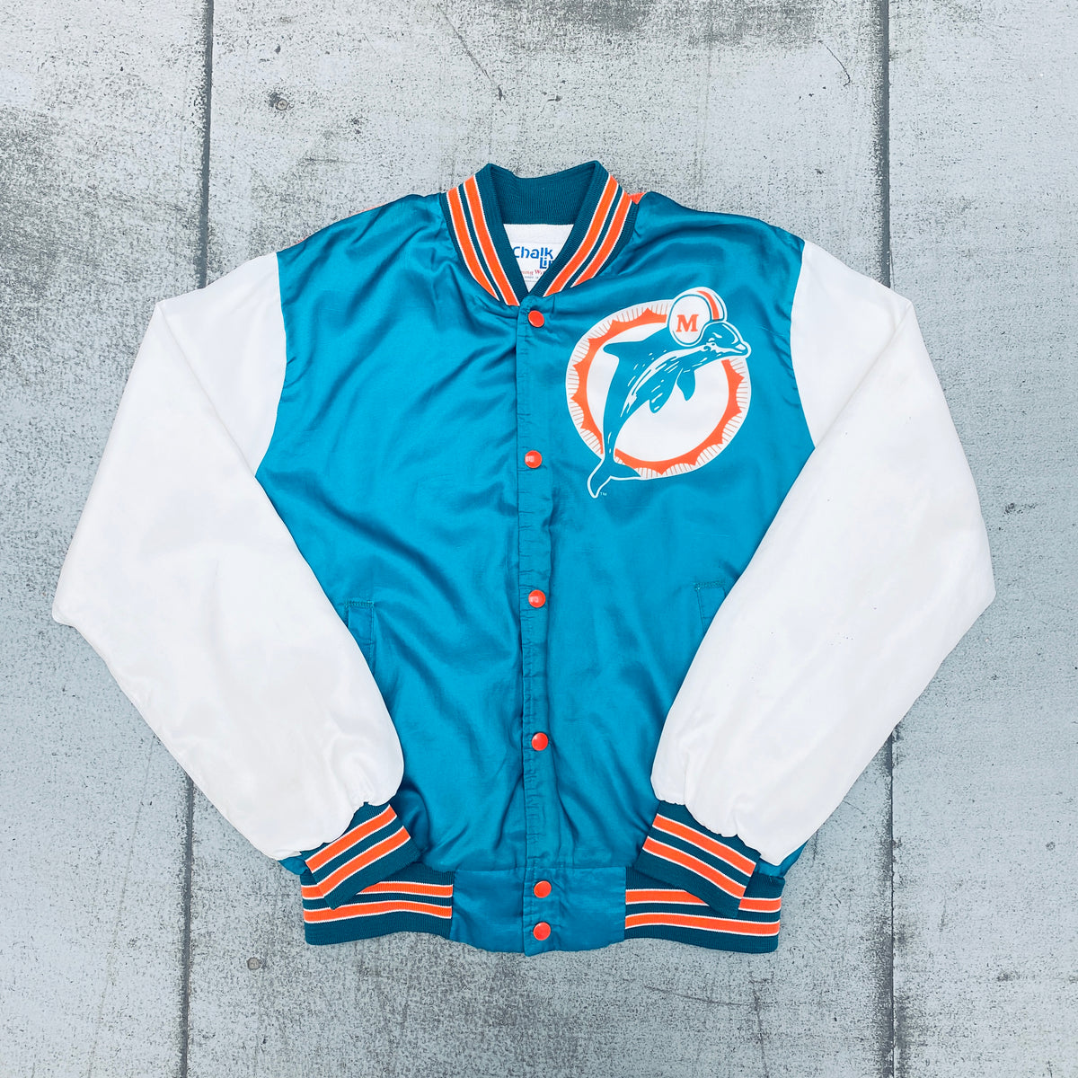 MIAMI DOLPHINS Vintage Bomber USA Jacket NFL Football Chalk Line