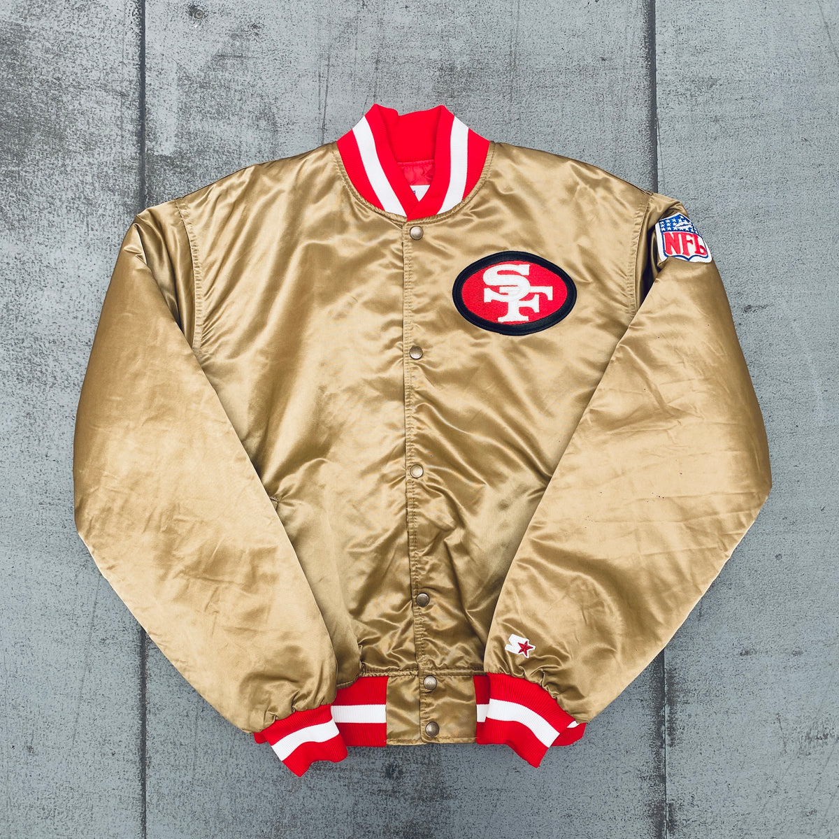 San Francisco 49ers: 1980's White Satin Reverse Spellout Proline Start –  National Vintage League Ltd.