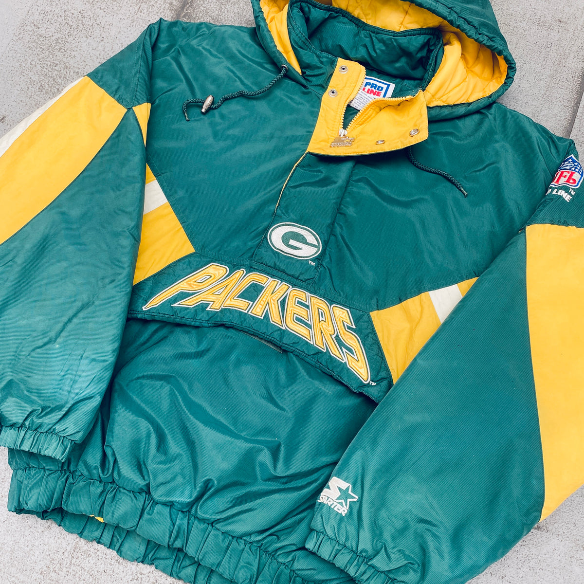 1990's GREEN BAY PACKERS STARTER 1/2 ZIP RAIN COAT XL