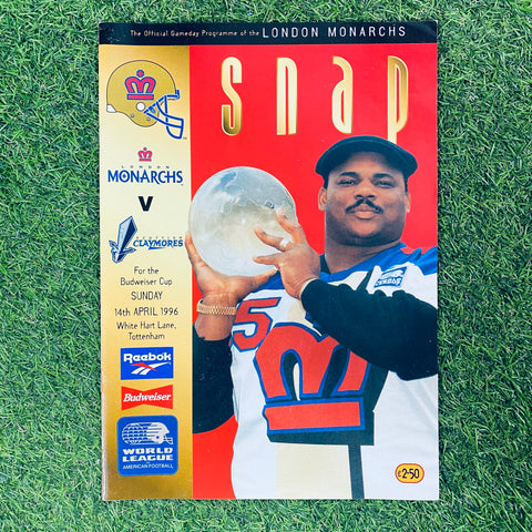 Snap Official Gameday Programme. London Monarchs vs Scottish Claymores, 14 April, 1996