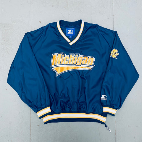 Michigan Wolverines: 1990's Embroidered Spellout Starter Sideline Jacket (XL)