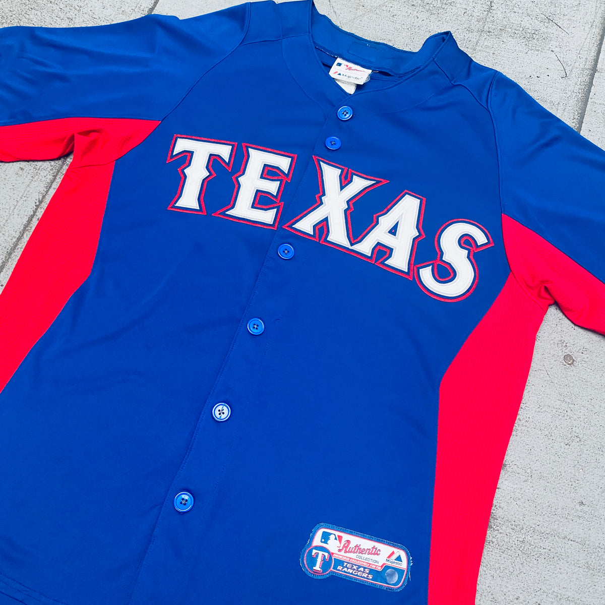 Texas Rangers: 2007 Blue Majestic Stitched Jersey (L) – National