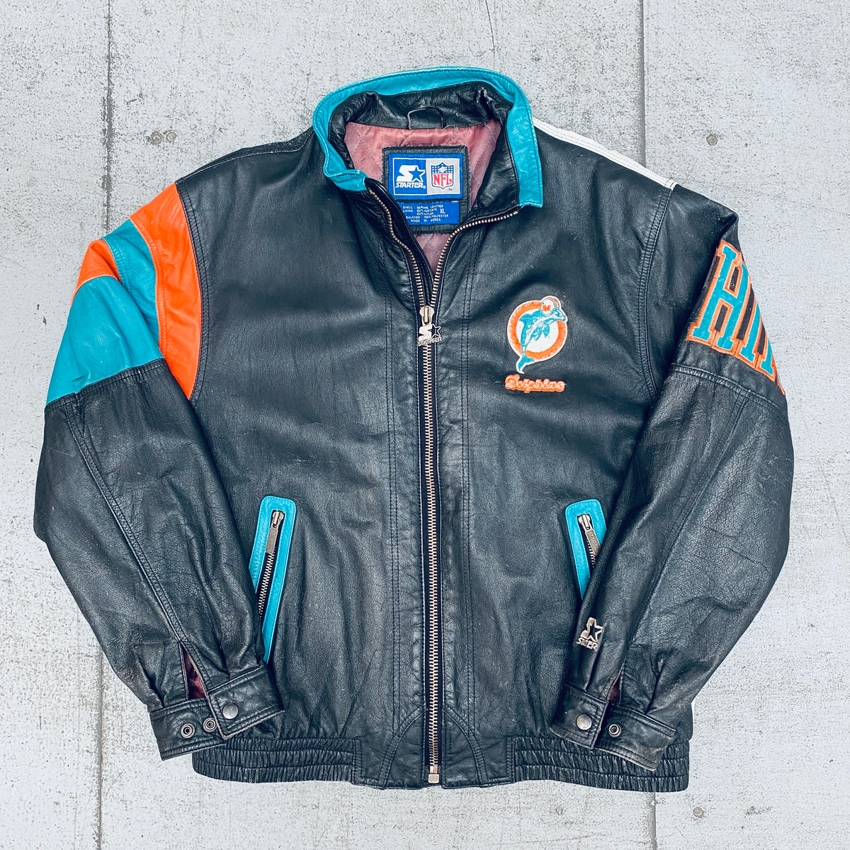 Miami Dolphins: 1990's Leather Fullzip Split Back Starter Jacket (L/XL –  National Vintage League Ltd.