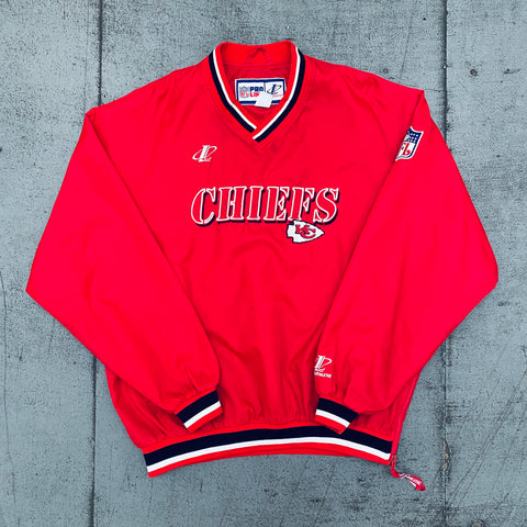 Kansas City Chiefs: 1990's Logo Athletic Embroidered Spellout Proline Sideline Jacket (M)