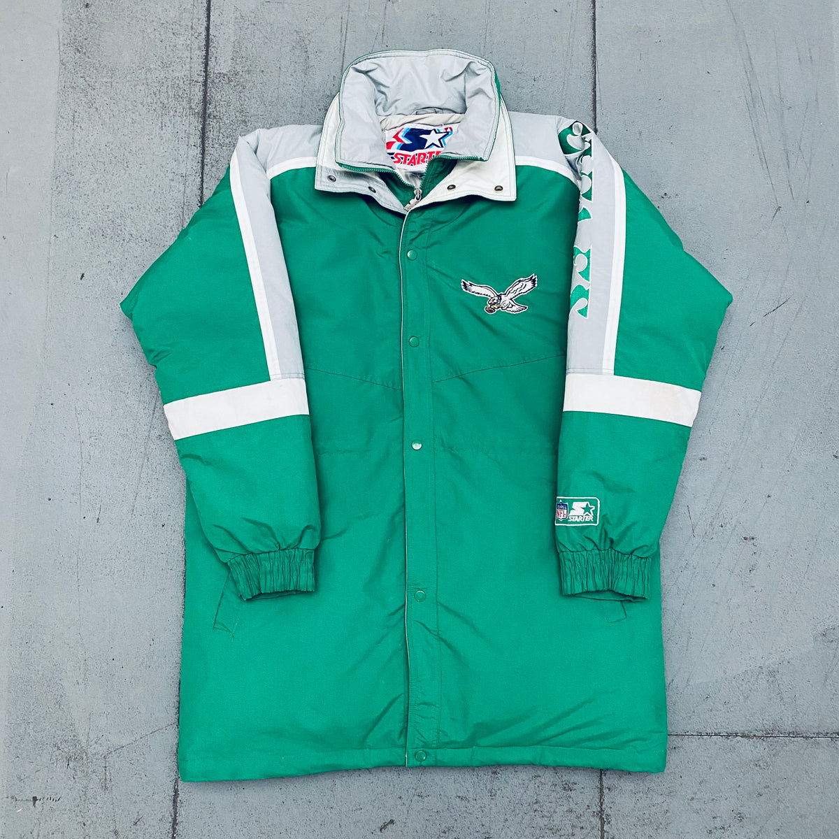 Philadelphia Eagles: 1990's Fullzip Feather Down Starter Trench