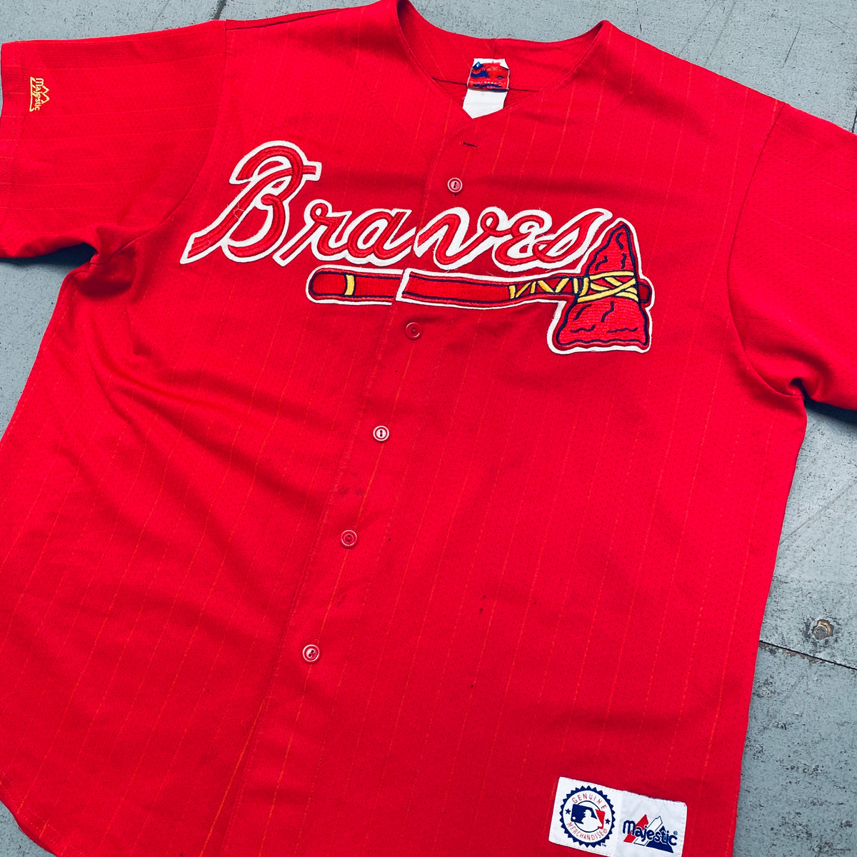 Atlanta Braves: 1990's Red Pinstripe Majestic Jersey (XL) – National  Vintage League Ltd.