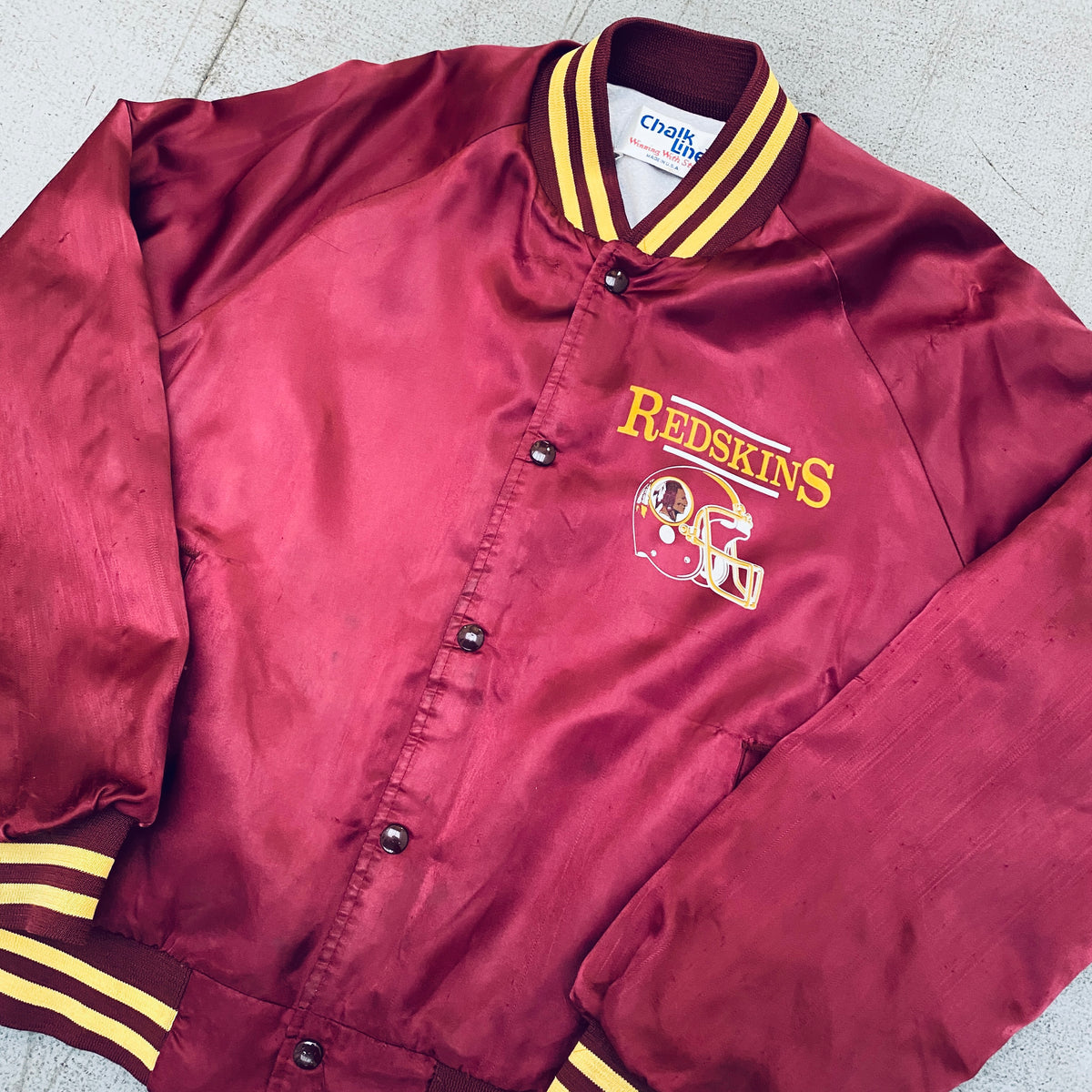 Washington Redskins: 1990's Chalk Line Reverse Spellout Satin Bomber J –  National Vintage League Ltd.