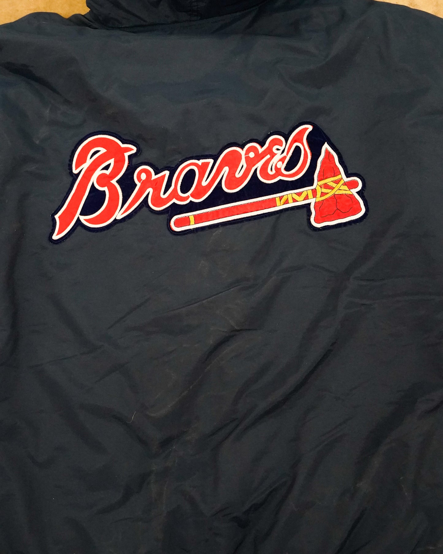 Atlanta Braves: 1990's Reverse Embroidered Spellout Fullzip Stater Parka Jacket (XL)