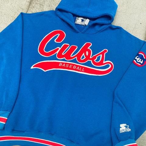 Chicago Cubs: 1990's Stitched Script Spellout Starter Hoodie (L/XL