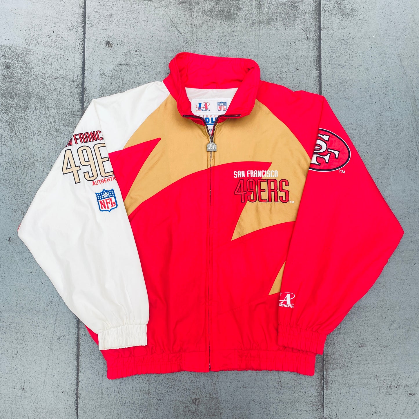 San Francisco 49ers: 1990's Logo Athletic Shark Tooth Proline Fullzip Lightweight Jacket (L/XL)