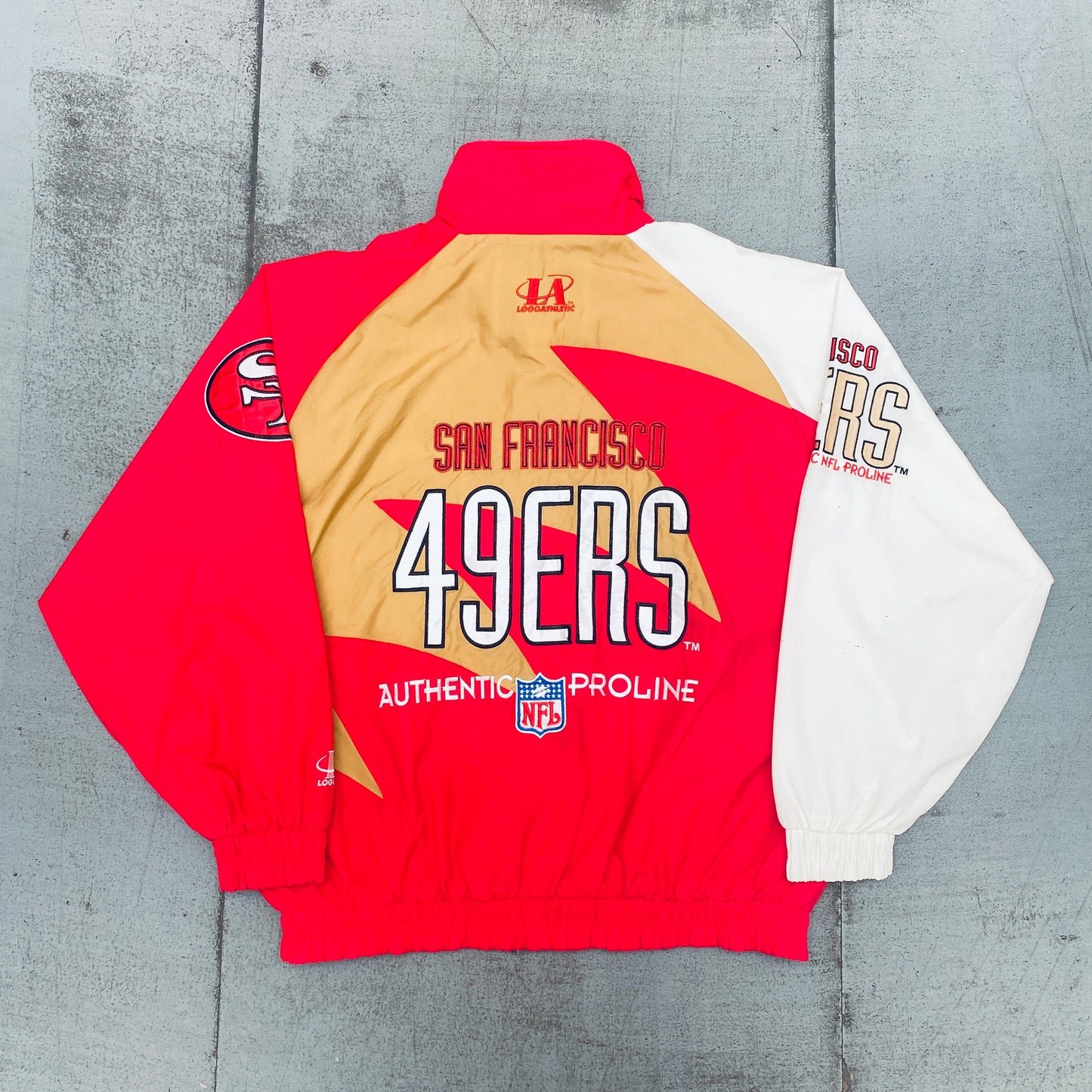 San Francisco 49ers: 1990's Logo Athletic Shark Tooth Proline Fullzip Lightweight Jacket (L/XL)