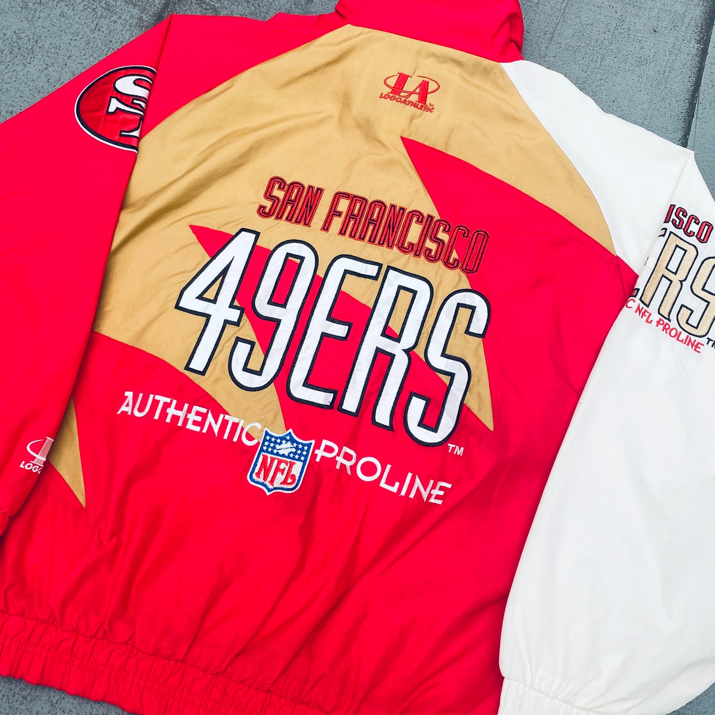 San Francisco 49ers: 1990's Logo Athletic Shark Tooth Proline Fullzip Lightweight Jacket (L/XL)