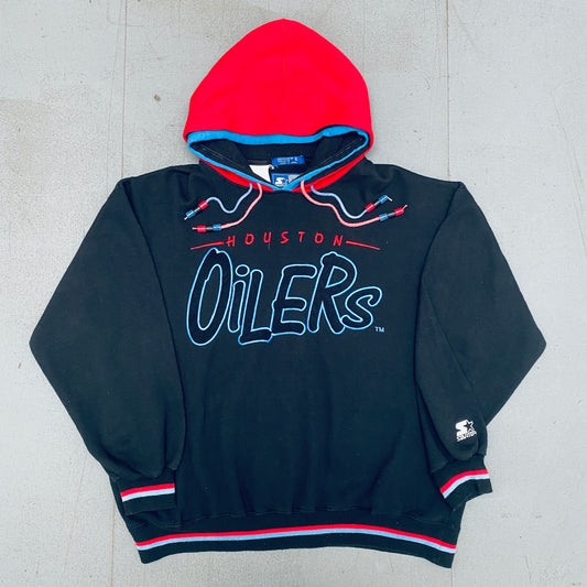 Houston Oilers: 1990's Blackout Graffiti Spellout Double Hood Starter Hoodie (XL)