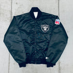 Los Angeles Raiders: 1980's Satin Reverse Spellout Proline Starter Bomber Jacket (M/L)