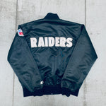 Los Angeles Raiders: 1980's Satin Reverse Spellout Proline Starter Bomber Jacket (M/L)