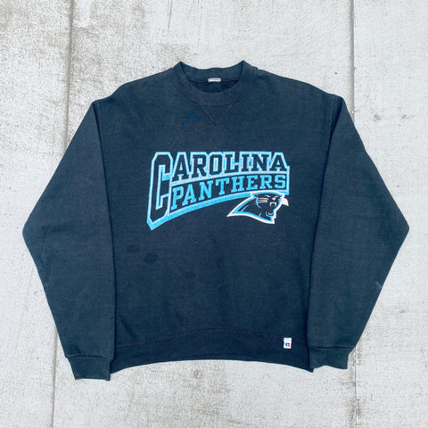 Carolina Panthers: 1990's Russell Athletic Graphic Spellout Sweat (S/M)