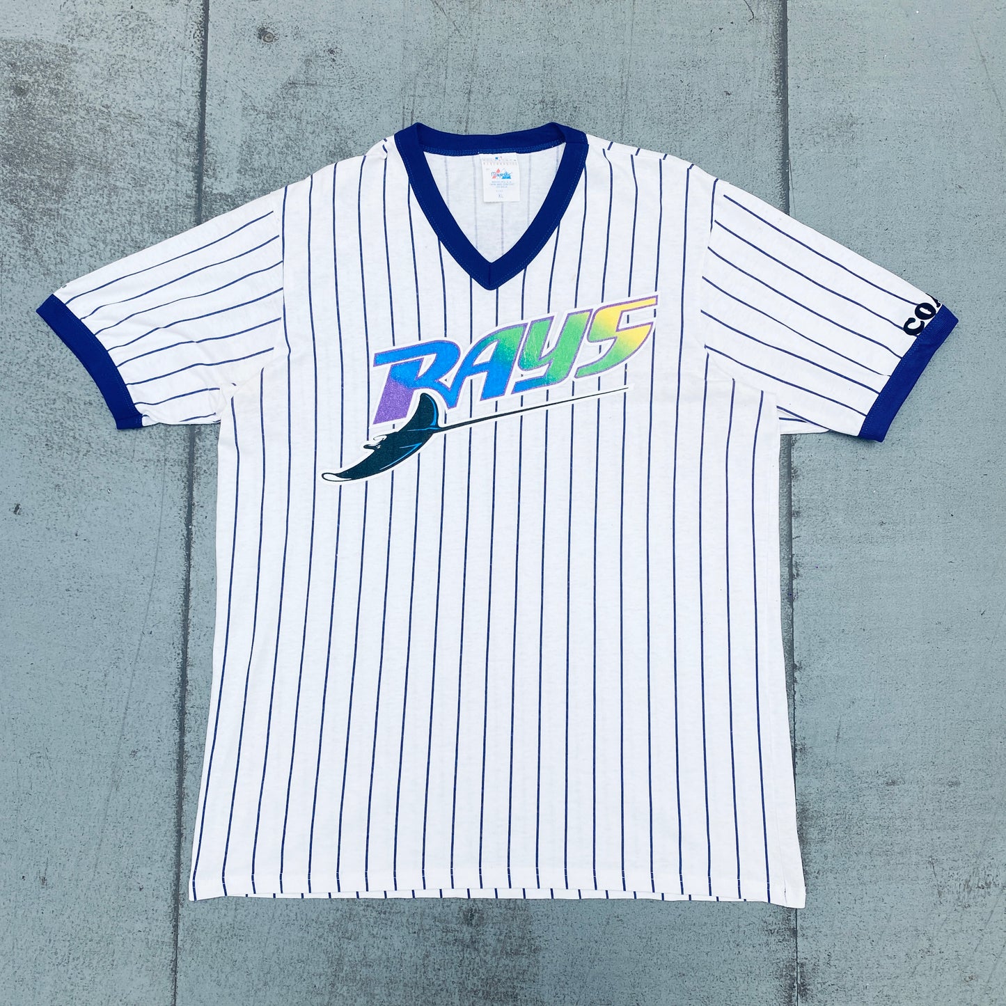 Tampa Bay Devil Rays: 1998 Inaugural Season Majestic Pinstripe Tee (L)