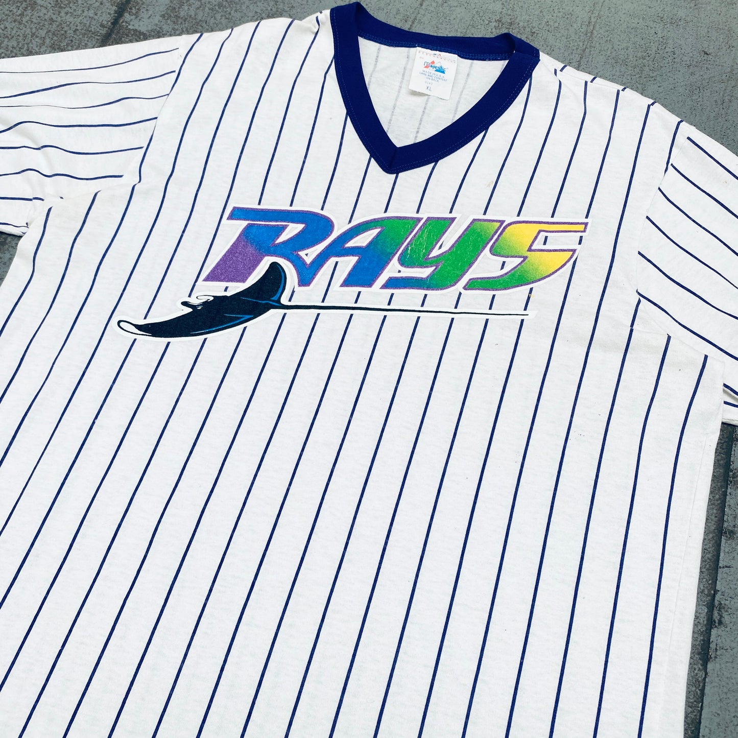 Tampa Bay Devil Rays: 1998 Inaugural Season Majestic Pinstripe Tee (L)