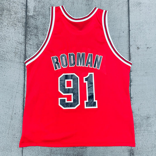 Chicago Bulls: Dennis Rodman 1995/96 Red Champion Jersey (XL)