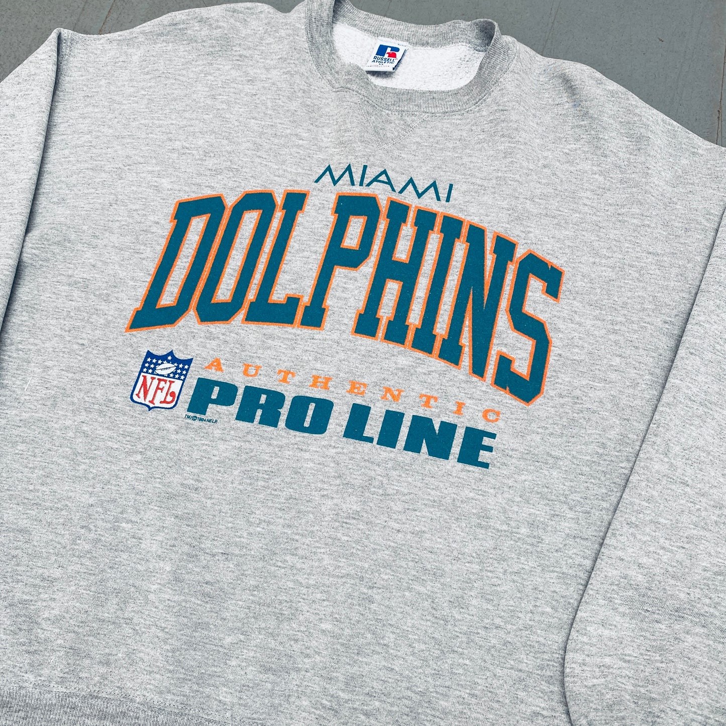 Miami Dolphins: 1994 Russell Athletic Graphic Spellout Proline Sweat (L/XL)