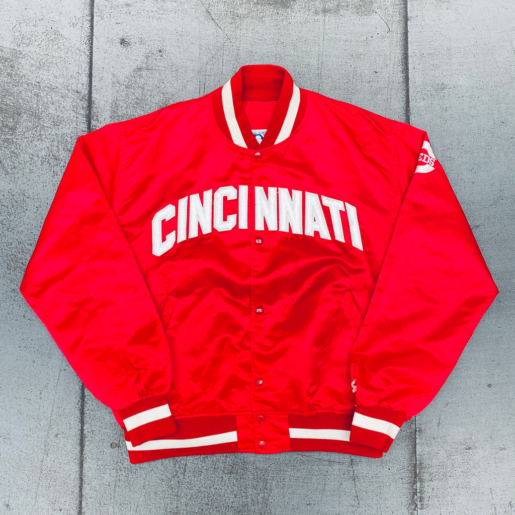 Vintage 80s Cincinnati Reds Satin Bomber Jacket - Fits M 