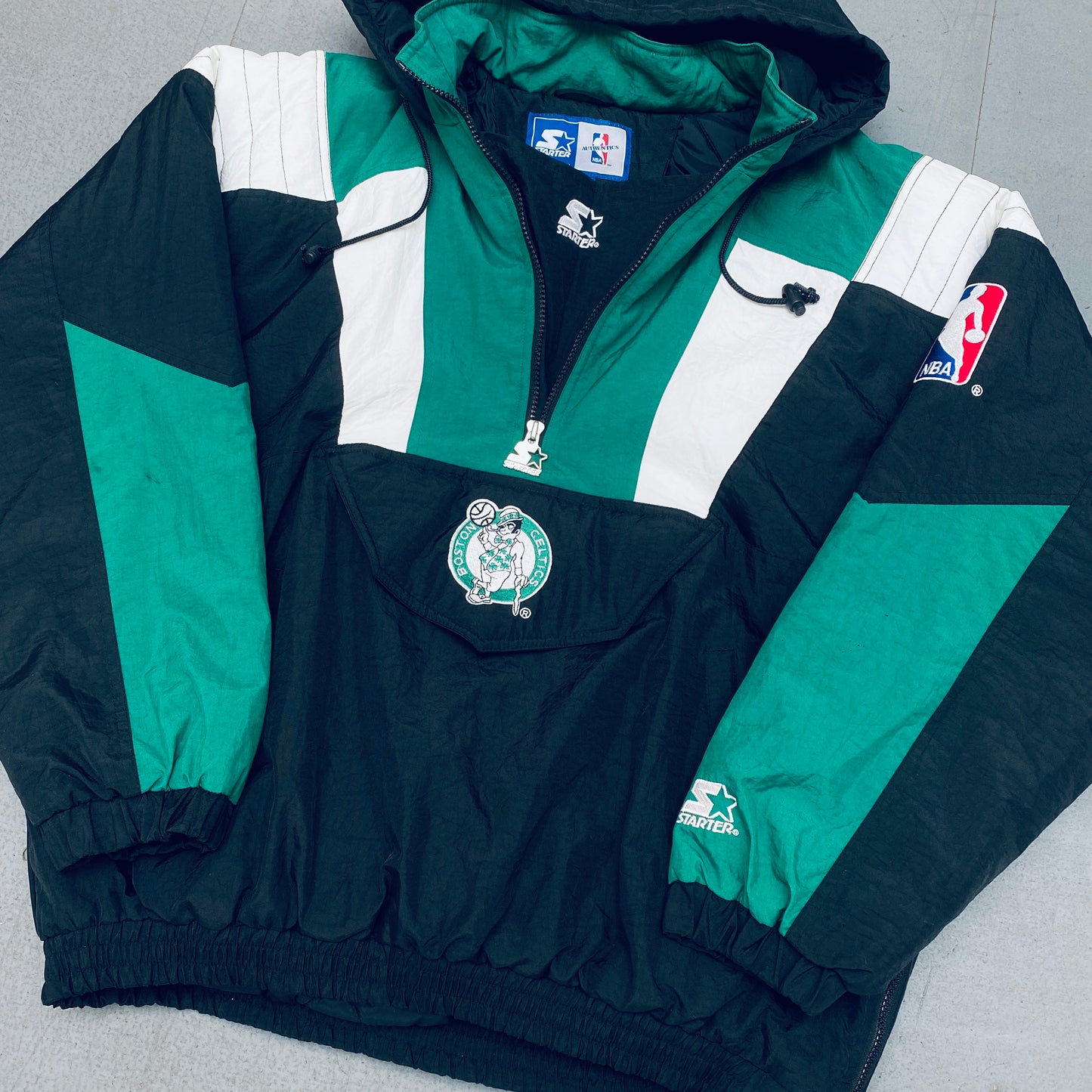 Boston Celtics: 1990's Blackout 1/4 Zip NBA Authentics Starter Breakaway Jacket (XL)