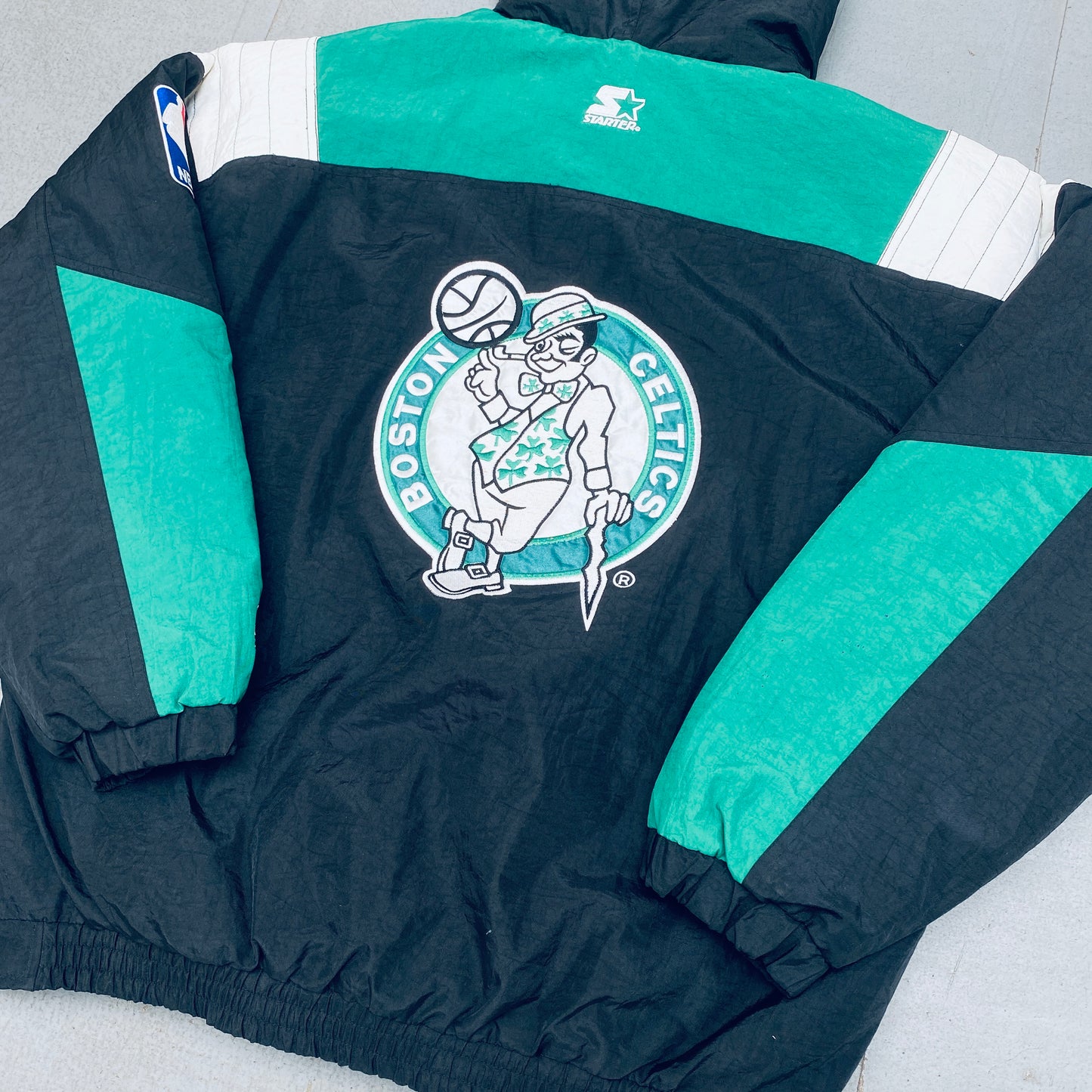 Boston Celtics: 1990's Blackout 1/4 Zip NBA Authentics Starter Breakaway Jacket (XL)