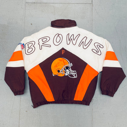 Cleveland Browns: 1990's Pro Player Graffiti Spellout 1/4 Zip Breakaway Jacket (S/M)