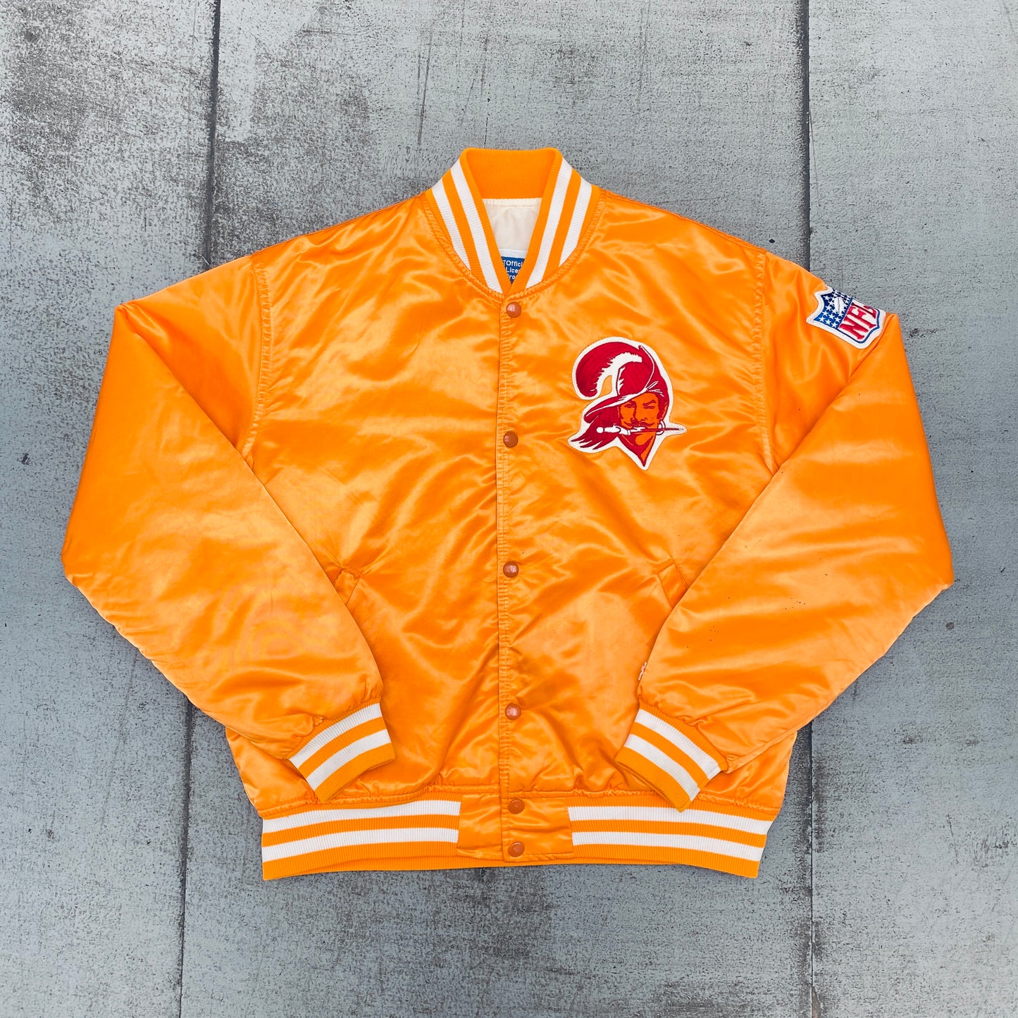 Tampa Bay Buccaneers: 1980's Satin Creamsicle Starter Bomber Jacket (L)