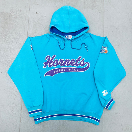 Charlotte Hornets: 1990's Stitched Script Spellout Starter Hoodie (L/XL)