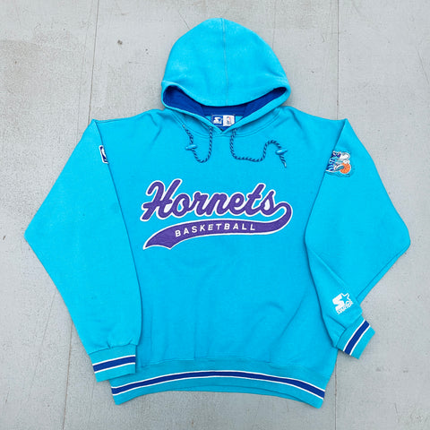Charlotte Hornets: 1990's Stitched Script Spellout Starter Hoodie (L/XL)
