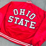 THE Ohio State Buckeyes: 1990's Chalk Line Satin Stitched Spellout Bomber Jacket (L)