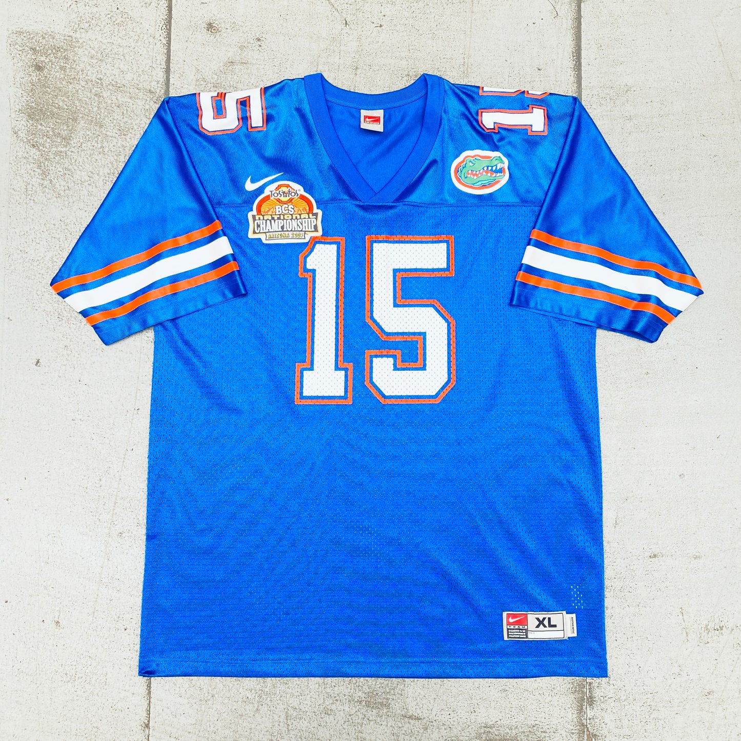 Florida Gators: No. 15 Tim Tebow w/ 2007 BCS National Championship Patch Nike Jersey (XL)