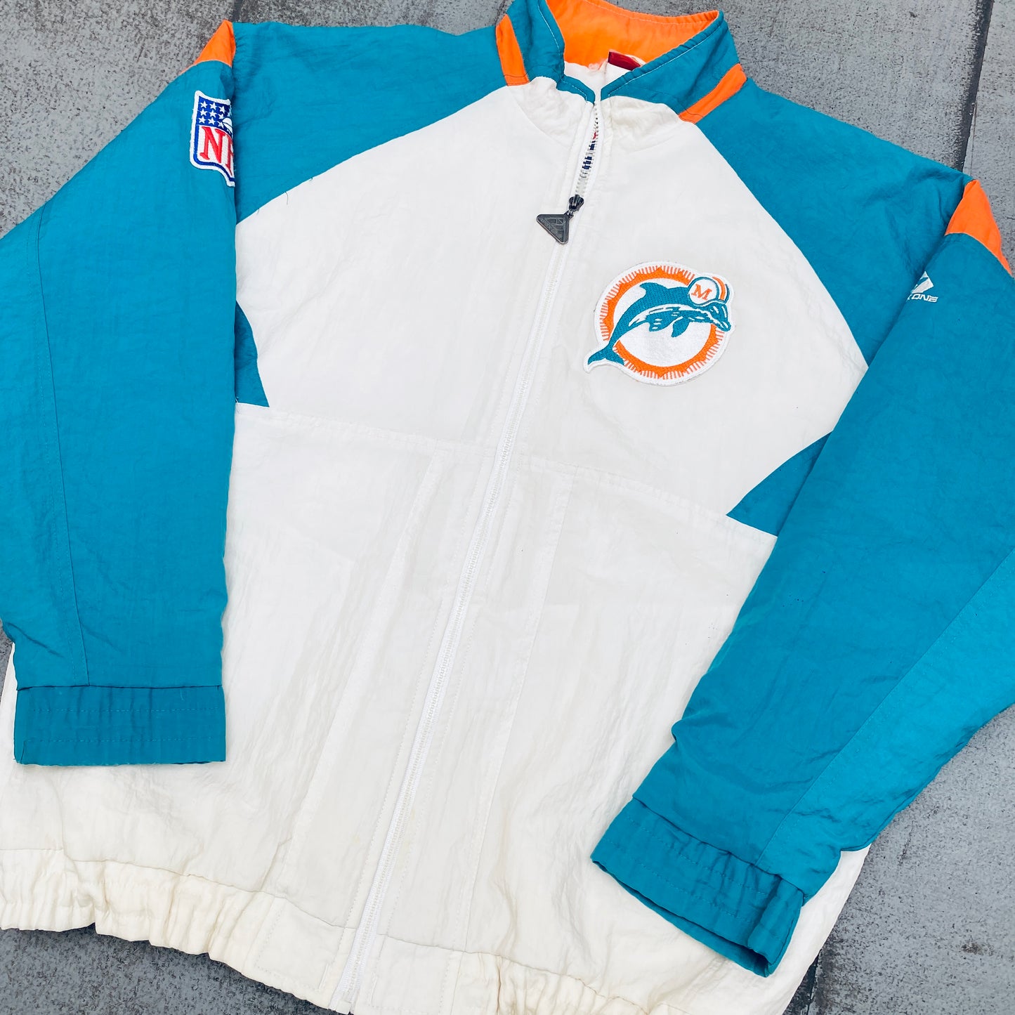 Miami Dolphins: 1990's Apex One Reverse Spellout Fullzip Jacket (L)