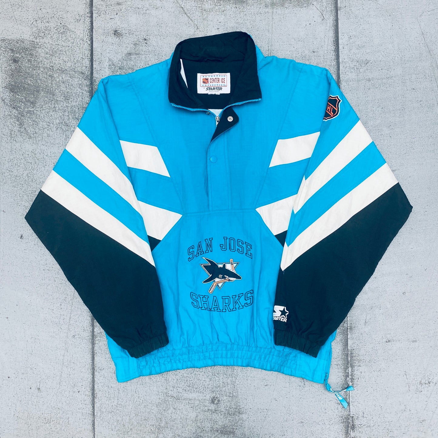 San Jose Sharks: 1990's 1/4 Zip Center Ice Lightweight Starter Breakaway Jacket (XL)