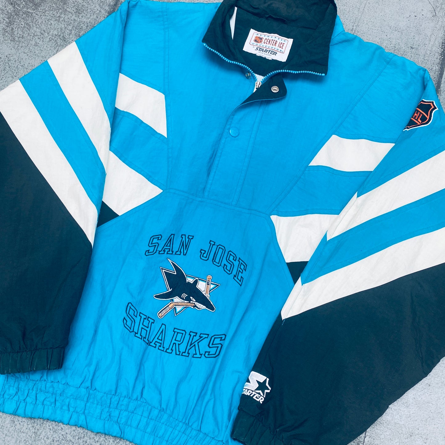 San Jose Sharks: 1990's 1/4 Zip Center Ice Lightweight Starter Breakaway Jacket (XL)