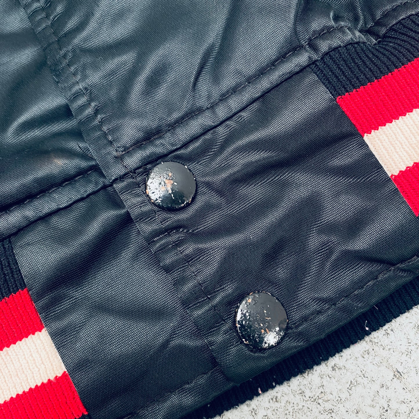 Chicago Blackhawks: 1980's Blackout Satin Starter Bomber Jacket (L)