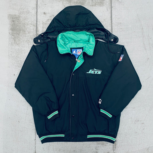 New York Jets: 1990's Blackout Fullzip Stater Parka Jacket (XL)