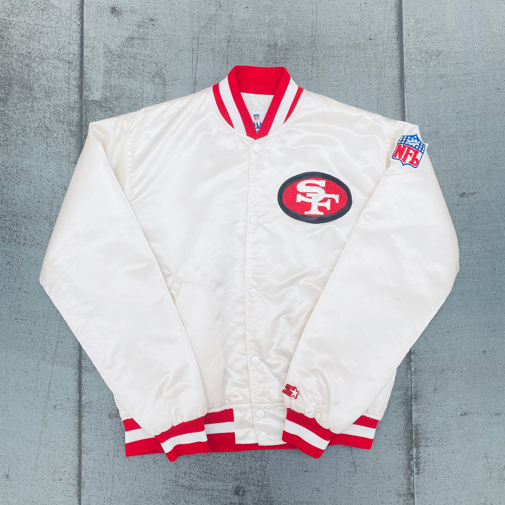 San Francisco 49ers: 1980's White Satin Reverse Spellout Proline Start –  National Vintage League Ltd.