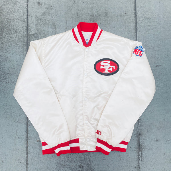 San Francisco 49ers: 1980's White Satin Reverse Spellout Proline Start –  National Vintage League Ltd.