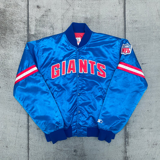 New York Giants: 1980's Satin Spellout Starter Bomber Jacket (L)