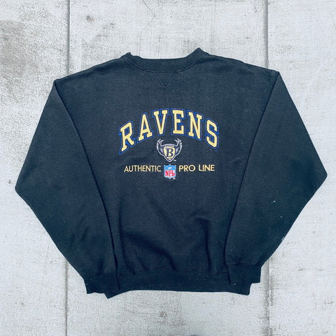Baltimore Ravens: 1996 Logo Athletic "Old Logo" Embroidered Spellout Proline Sweat (XL)