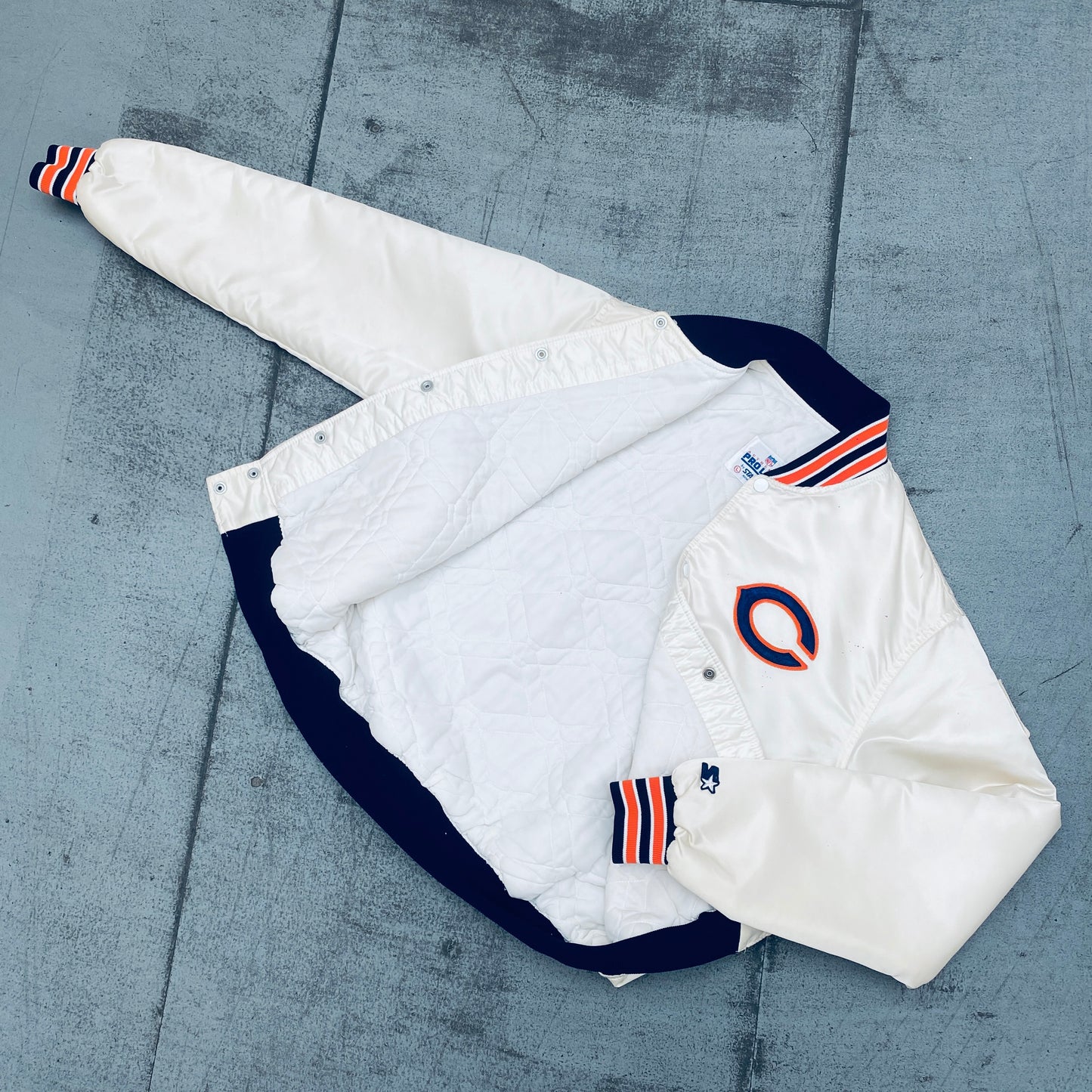 Chicago Bears: 1980's Cream Satin Proline Starter Bomber Jacket (L)