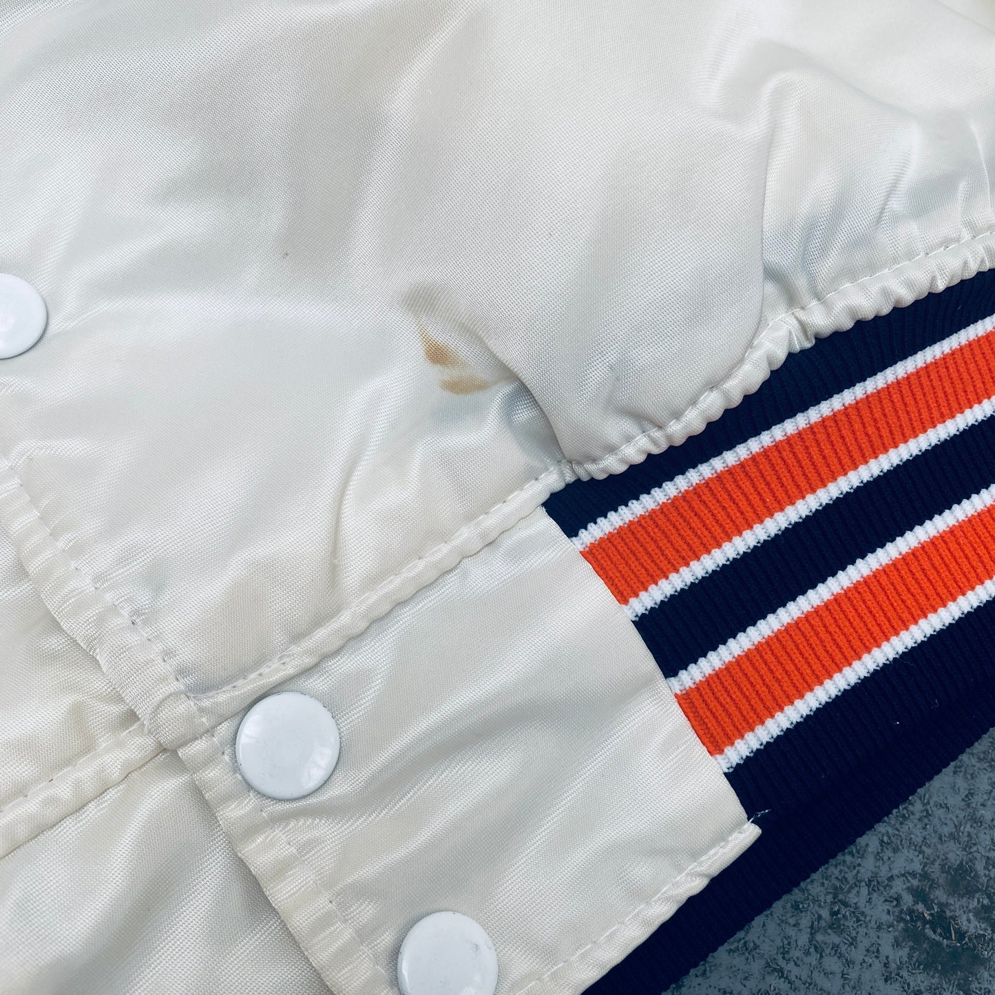 Chicago Bears: 1980's Cream Satin Proline Starter Bomber Jacket (L)