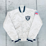 Los Angeles Raiders: 1980's Silver Satin Proline Starter Bomber Jacket (M)