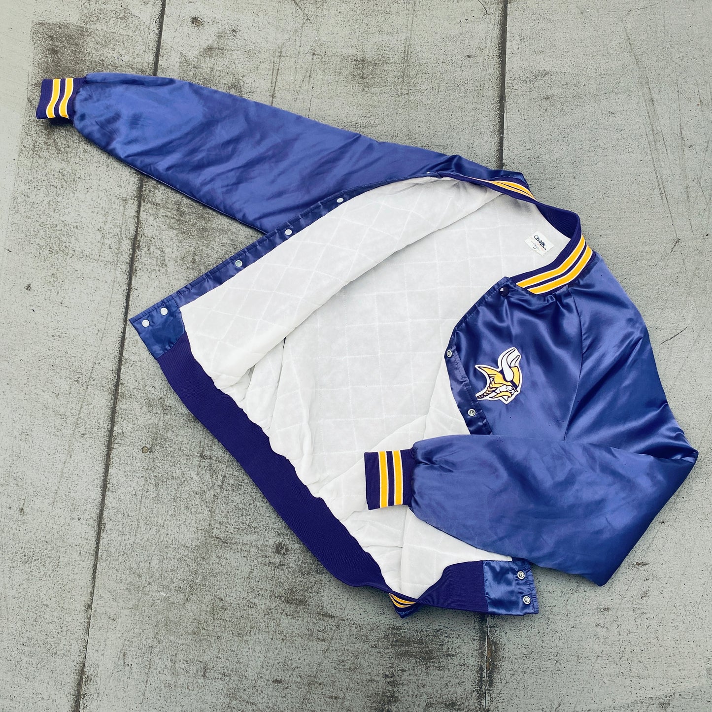 Minnesota Vikings: 1990's Chalk Line Satin Starter Bomber Jacket (M)