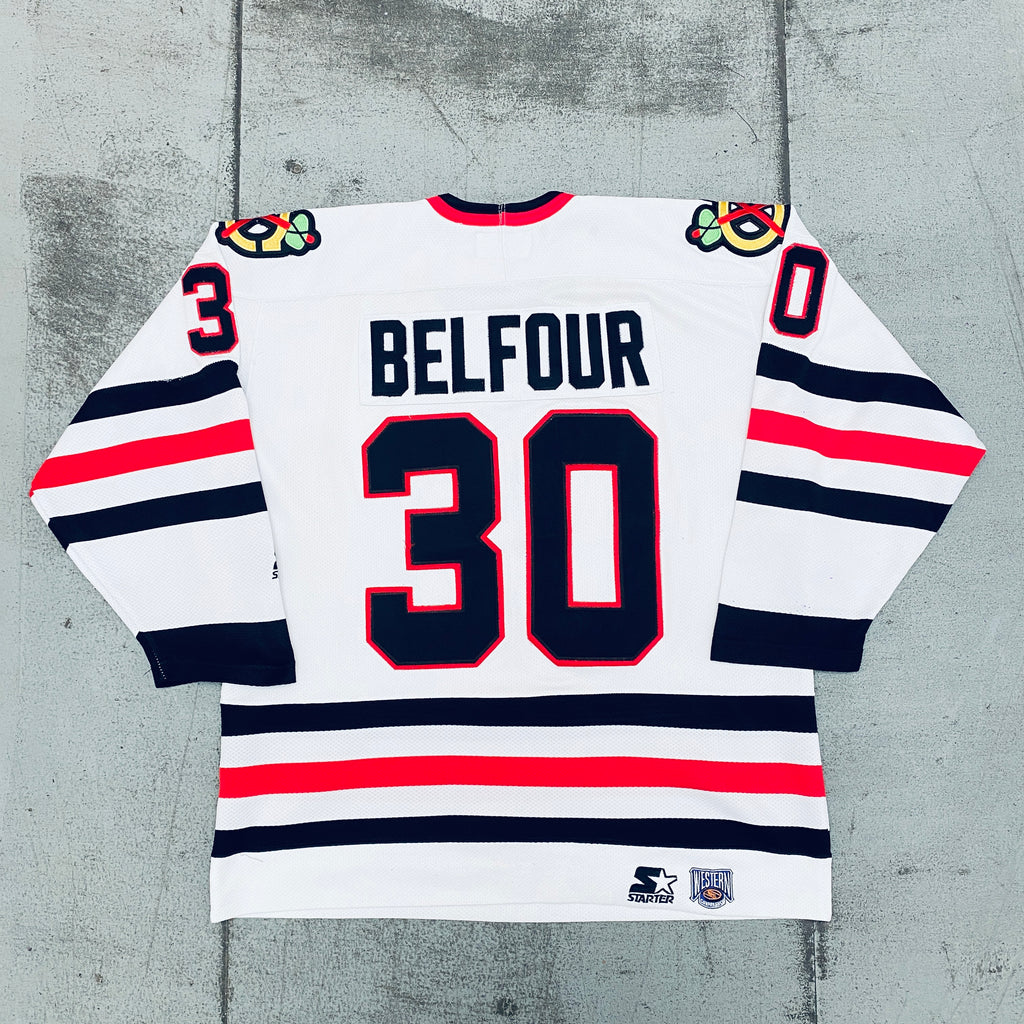 Chicago Blackhawks: Ed Belfour 1996 Starter Stitched Jersey (L) – National  Vintage League Ltd.