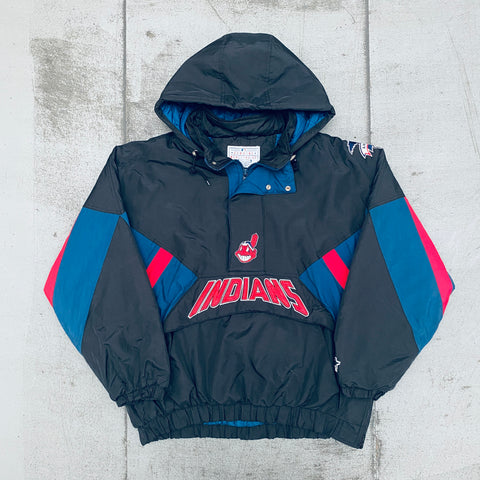 Cleveland Indians: 1990's Blackout 1/4 Zip Starter Breakaway Jacket (XL)